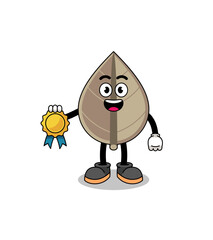 dried leaf cartoon illustration with satisfaction guaranteed medal