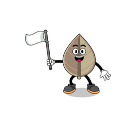Cartoon Illustration of dried leaf holding a white flag