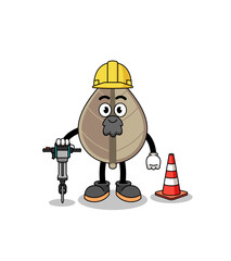 Character cartoon of dried leaf working on road construction