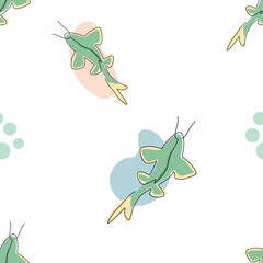 seamless endless fish pattern with a single line on a white background.