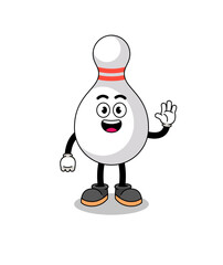 bowling pin cartoon doing wave hand gesture