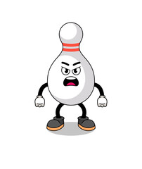 bowling pin cartoon illustration with angry expression