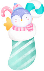 Cute penguin in winter socks