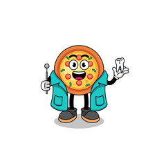Illustration of pizza mascot as a dentist