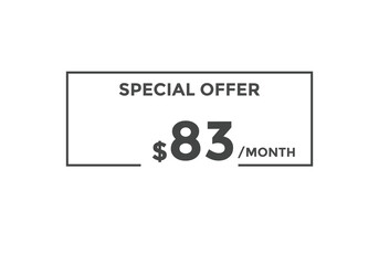 $83 USD Dollar Month sale promotion Banner. Special offer, 83 dollar month price tag, shop now button. Business or shopping promotion marketing concept
