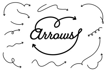 手書き矢印 線画 モノクロ