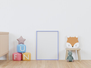 3D mockup photo frame in chidren room rendering