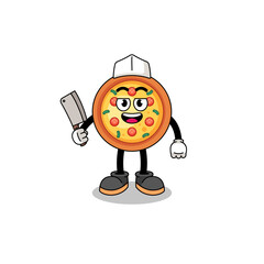 Mascot of pizza as a butcher