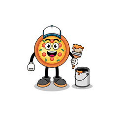 Character mascot of pizza as a painter