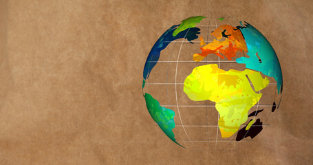 Composition of globe over distressed brown background