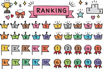 カラフルな手書きのランキングアイコンセット