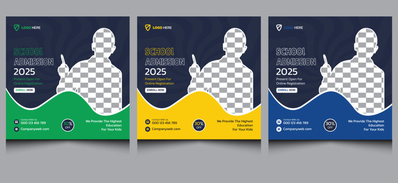 Elegant clean creative modern professional editable square kids back to school university admission education business social media web banner post promotion Instagram template design.  