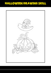 Halloween drawing skill for kids. Halloween drawing skill coloring page for kids.