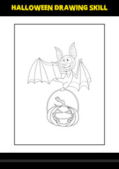 Halloween drawing skill for kids. Halloween drawing skill coloring page for kids.