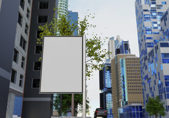 Obraz premium 3D mockup blank billboard on street in downtown rendering