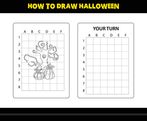 How to draw Halloween for kids. Halloween drawing skill coloring page for kids.