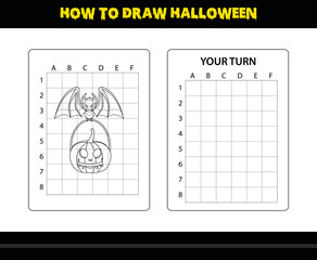 How to draw Halloween for kids. Halloween drawing skill coloring page for kids.