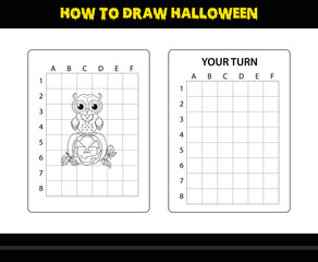 How to draw Halloween for kids. Halloween drawing skill coloring page for kids.