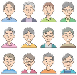 中年男性　顔　アイコン　セット