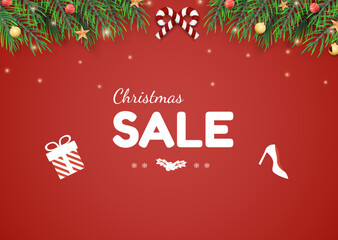 Christmas Sale Background with Realistic Decoration