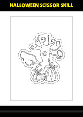 Halloween scissor skill for kids. Halloween scissor skill coloring page for kids.