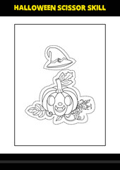 Halloween scissor skill for kids. Halloween scissor skill coloring page for kids.