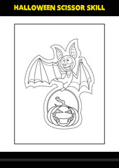 Halloween scissor skill for kids. Halloween scissor skill coloring page for kids.