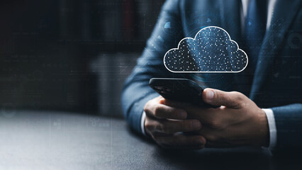 Cloud Computer technology and storage online for computer business network ideas connected to Internet server services for cloud transfer shown in the future Network of Data.