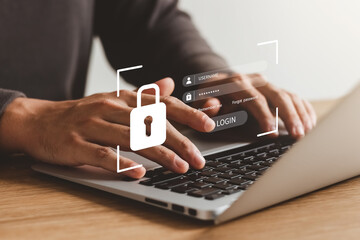 cybersecurity concept Global network security technology, business people protect personal information. Encryption with a padlock icon on the virtual interface.