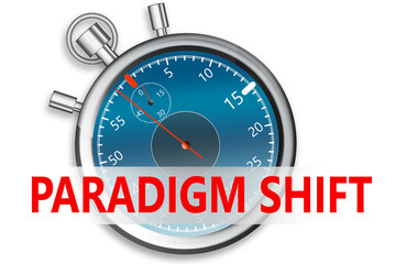 Paradigm shift banner on stopwatch - obrazy, fototapety, plakaty