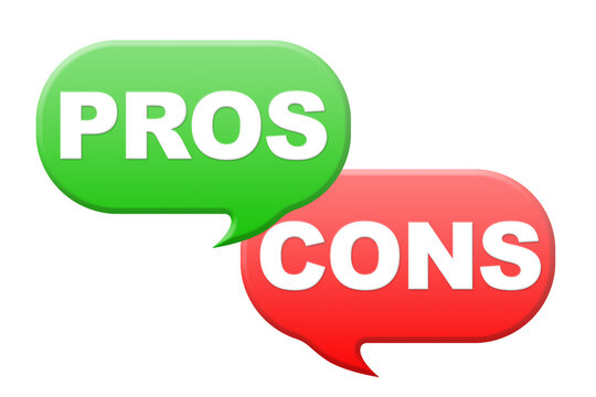 Pros and cons words on green and red dialog box