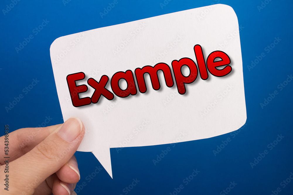 Poster speech bubble in front of colored background with example text.