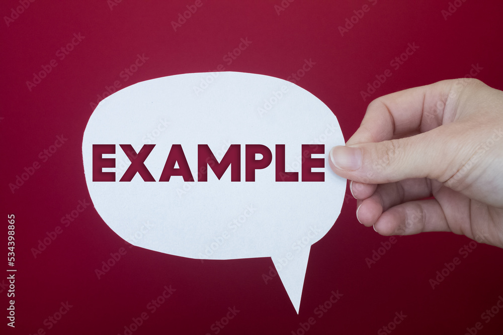 Poster speech bubble in front of colored background with example text.