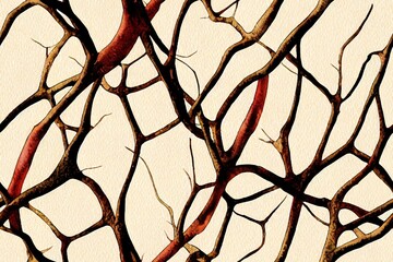 Watercolor branch.Seamless pattern of autumn tree branches.Image on white and colored background