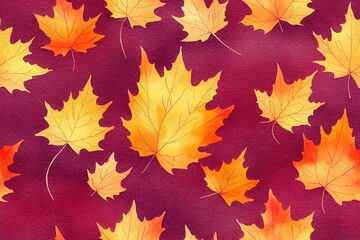 Fototapeta premium Watercolor seamless pattern with autumn leaves. High quality 2d illustration