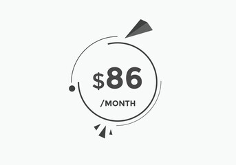 $86 USD Dollar Month sale promotion Banner. Special offer, 86 dollar month price tag, shop now button. Business or shopping promotion marketing concept
