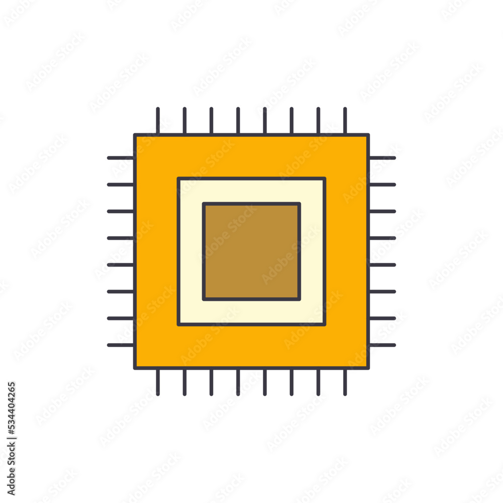 Poster microprocessor, processor icon in color, isolated on white background