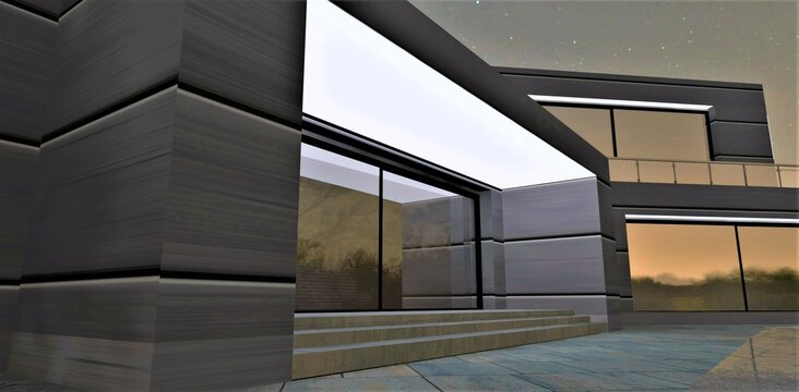 Advanced private house porch lighting with a white LED panel mounted on the bottom of the canopy. Low power consumption, but bright daylight. 3d render..