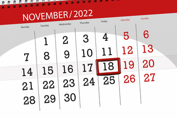 Calendar 2022, deadline, day, month, page, organizer, date, november, friday, number 18