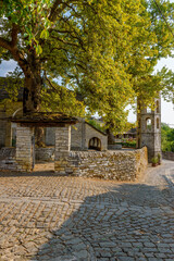 view of traditional architecture  with   stone buildings and  in the picturesque village of papigo , zagori Greece