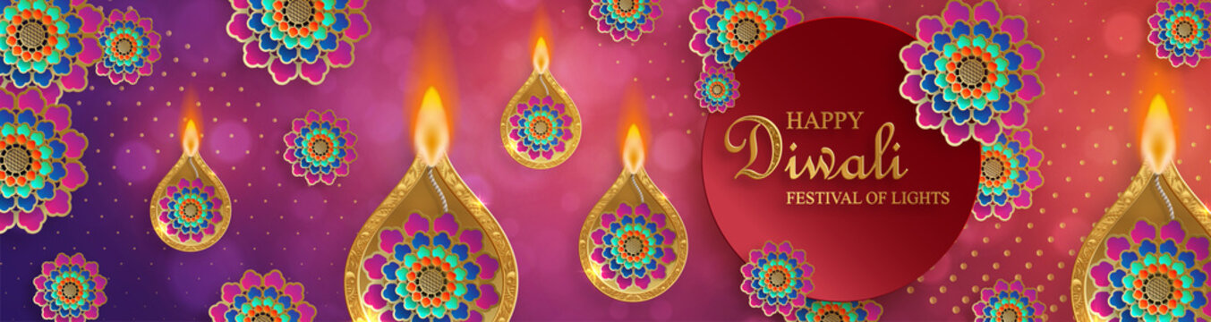 Festive Diwali And Deepawali Card. The Indian Festival Of Lights