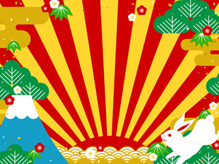 カラフルでポップなおめでたい雰囲気の背景素材／うさぎ年版（横向き）