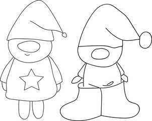 Cute gnomes illustration. Hand-drawn doodles illustration. Line art. Icon