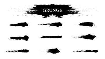 Abstract black grunge collection on white background. Big set of ink spots, frames for text or photos. Simple pictures for wallpapers, banners or textile designs. Vector illustration.