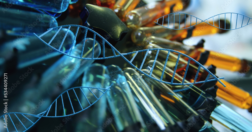 Aufkleber multiple dna structures spinning against multiple test tubes in centrifuge spinning at laboratory