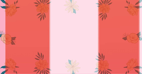 Image of red rectangles over flower frame on pink background