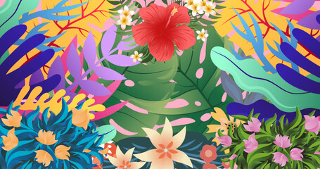 Fototapeta na wymiar Image of colorful jungle flowers and plants