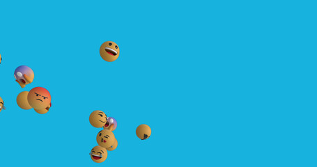 Image of diverse emoticons on blue background
