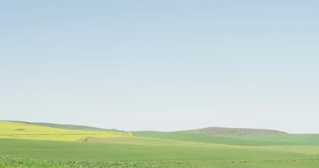 Schilderijen op glas Image of summer landscape with meadow, hills and copy space © vectorfusionart