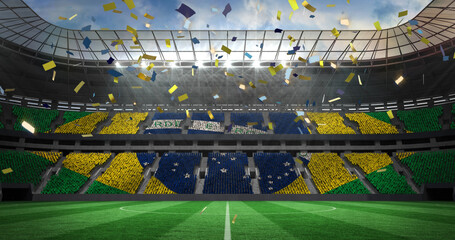 Image of flag of brazil over confetti on stadium © vectorfusionart
